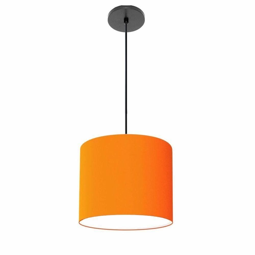 Lustre Luminária Pendente Vivare Free Lux Pe-4105pr Cúpula Em Tecido 20x22cm Laranja Canopla Preta E Fio Preto
