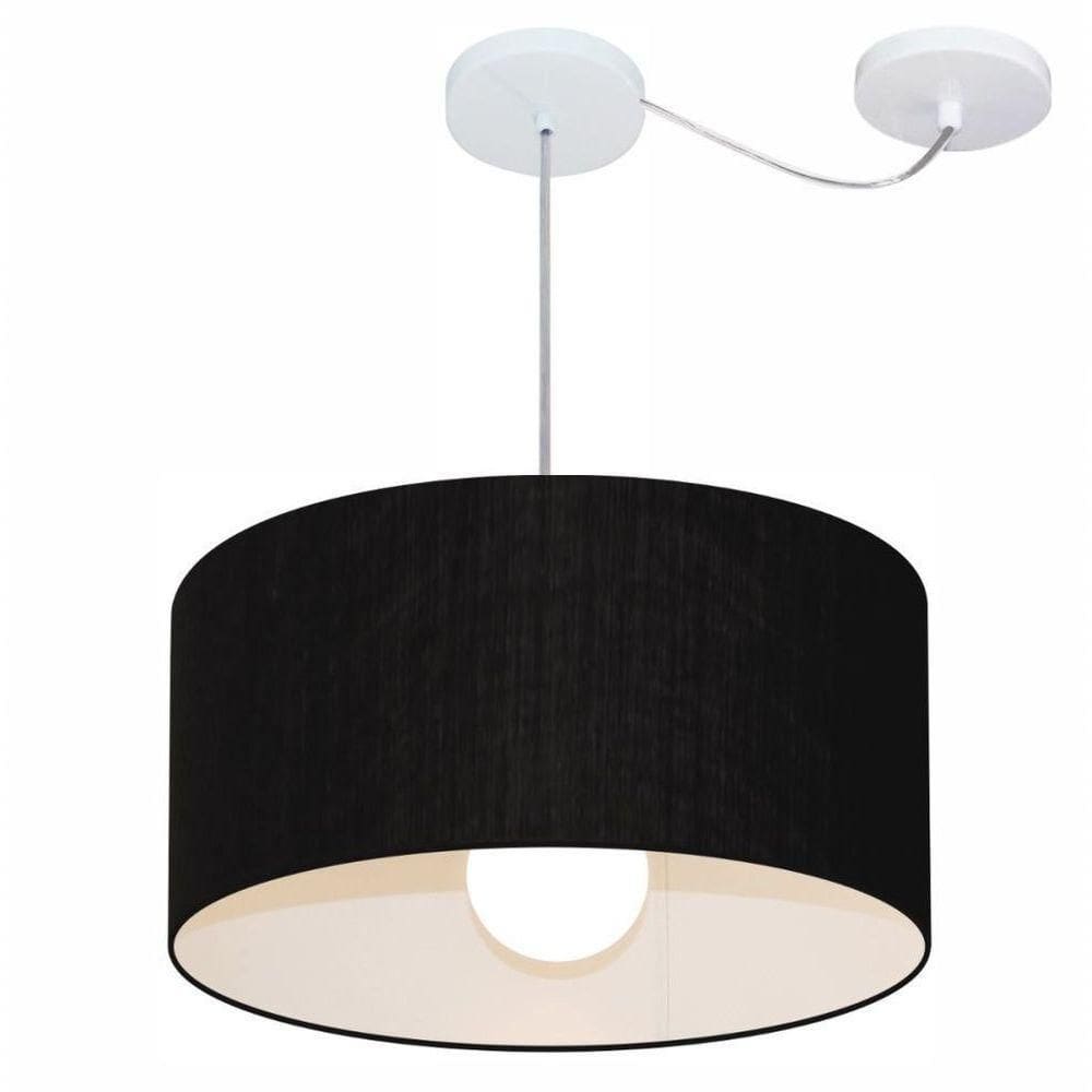Lustre Pendente Cilíndrico Com Desvio Md-4230 Cúpula Em Tecido 50x25cm Preto - Bivolt