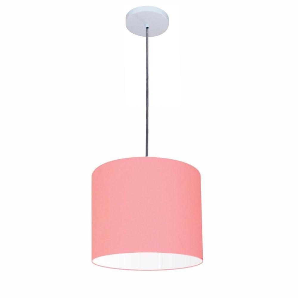 Lustre Luminária Pendente Vivare Free Lux Pe-4107br Cúpula Em Tecido 25x20cm Rosa-tela Canopla Branca E Fio Cristal