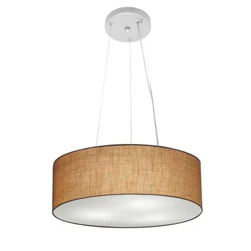 Lustre Luminária Pendente Cupula Em Tecido Md-39801 - Bivolt - Para 3-lâmpadas E27 - Lustres Vivare Palha 40x15cm