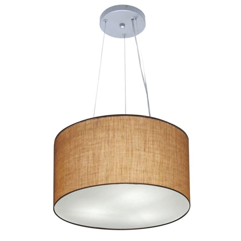Lustre Luminária Pendente Cupula Em Tecido Md-39801 - Bivolt - Para 3-lâmpadas E27 - Lustres Vivare Palha 40x25cm