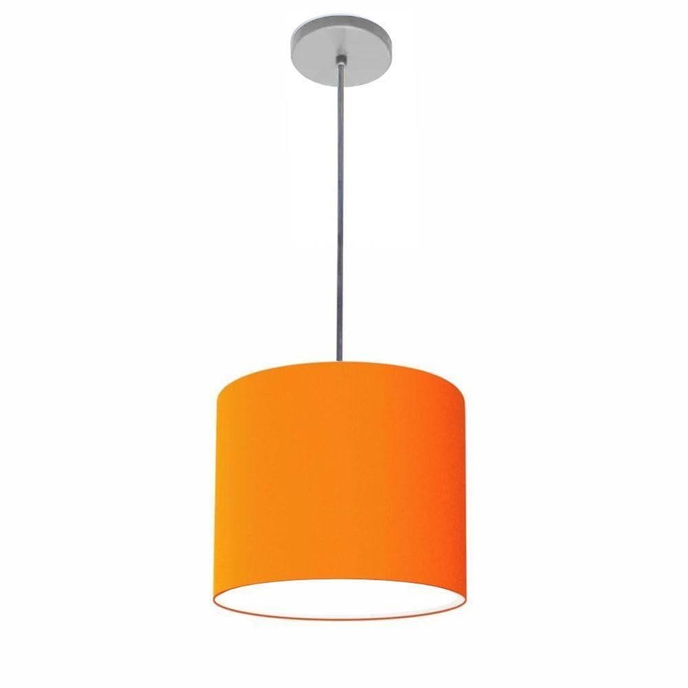 Lustre Luminária Pendente Vivare Free Lux Pe-4107cz Cúpula Em Tecido 25x20cm Laranja Canopla Cinza E Fio Cristal