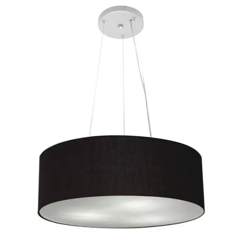 Lustre Luminária Pendente Cupula Em Tecido Md-39803 - Bivolt - Para 3 Lâmpadas E27 - Lustres Vivare Preto 45x15cm