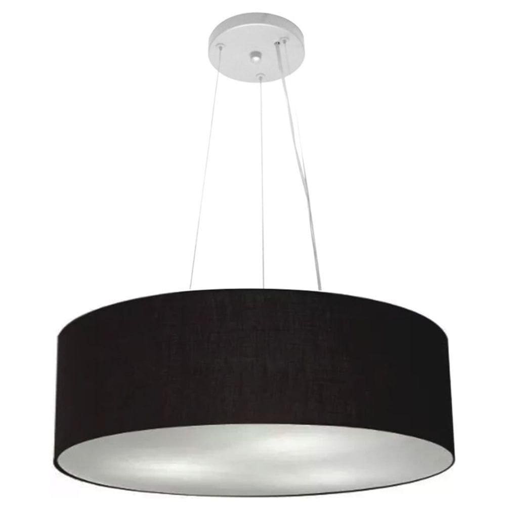 Lustre Luminária Pendente Cupula Em Tecido Md-39803 - Bivolt - Para 3 Lâmpadas E27 - Lustres Vivare Preto 50x15cm