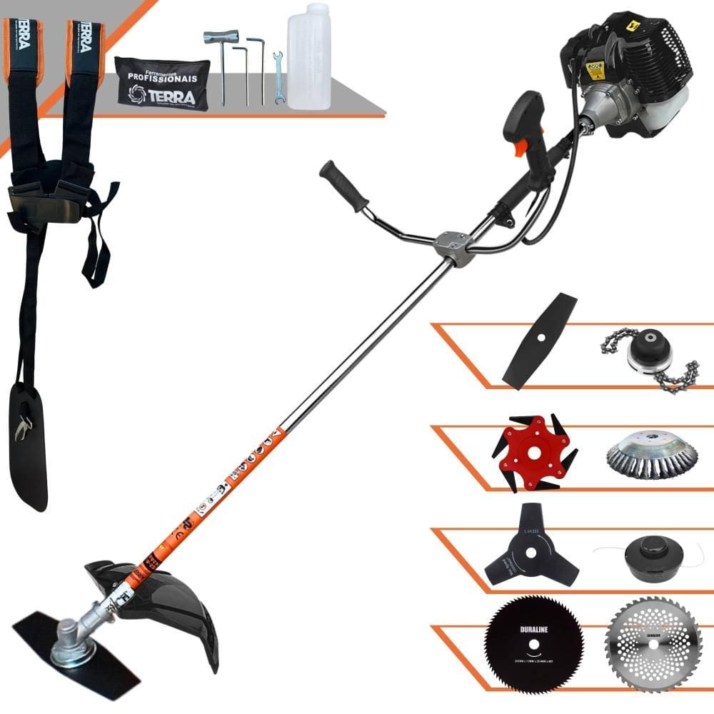 Roçadeira Robusta Terra GRH520 À Gasolina 52cc 2,5HP Alta Rotação Para Todos os Tipos de Trabalho Com Carretel de Nylon + Kit de 7 Opções de Cortes