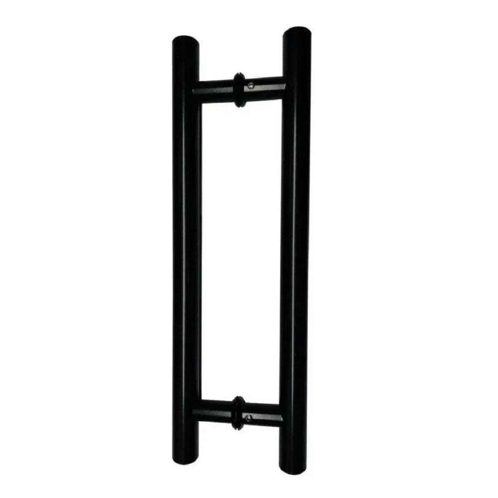 Puxador H Tubular Duplo Porta Madeira Vidro 30Cm Preto