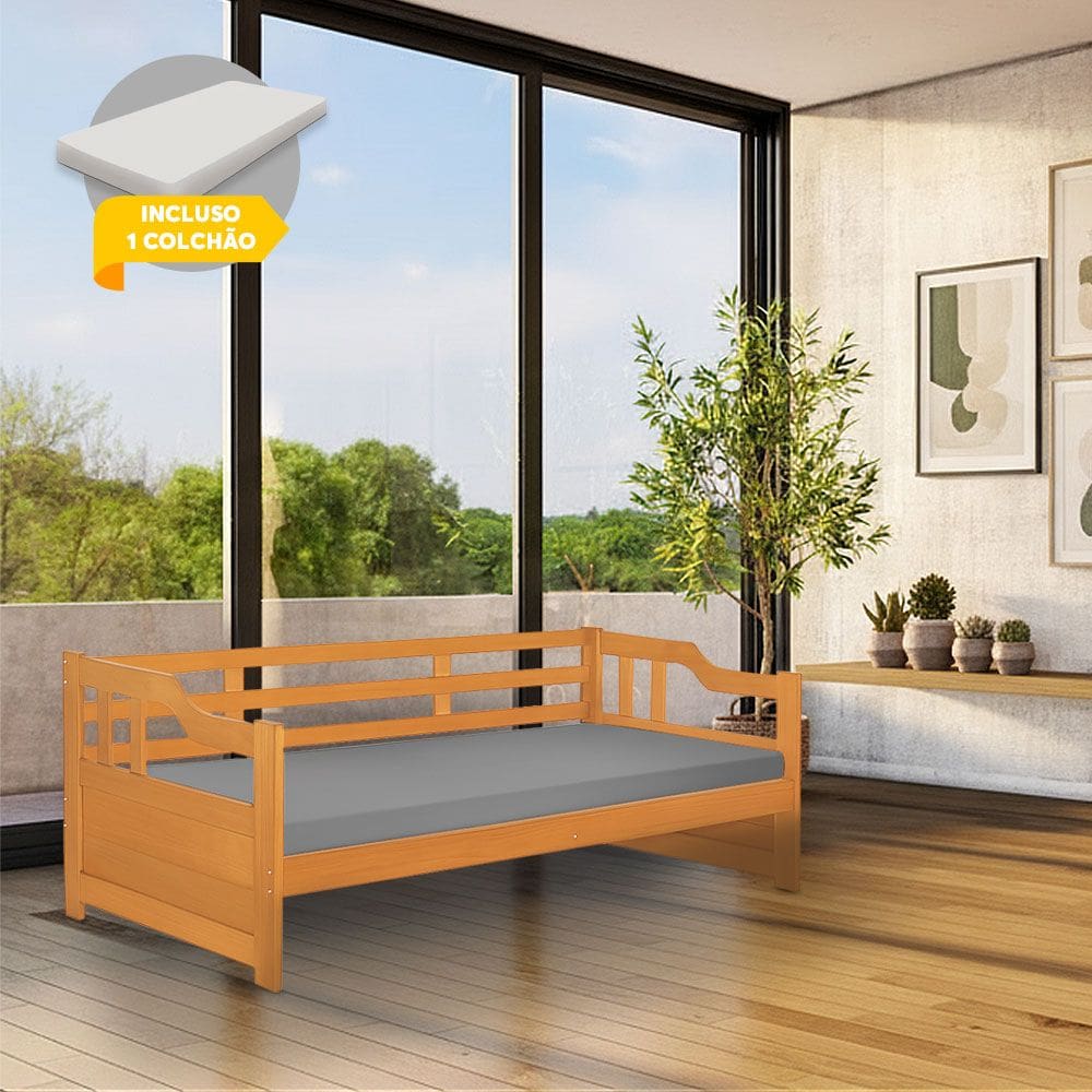 Cama Zurique com Colchão Mona Solteiro Madeira Maciça com Acabamento Premium Imbuia