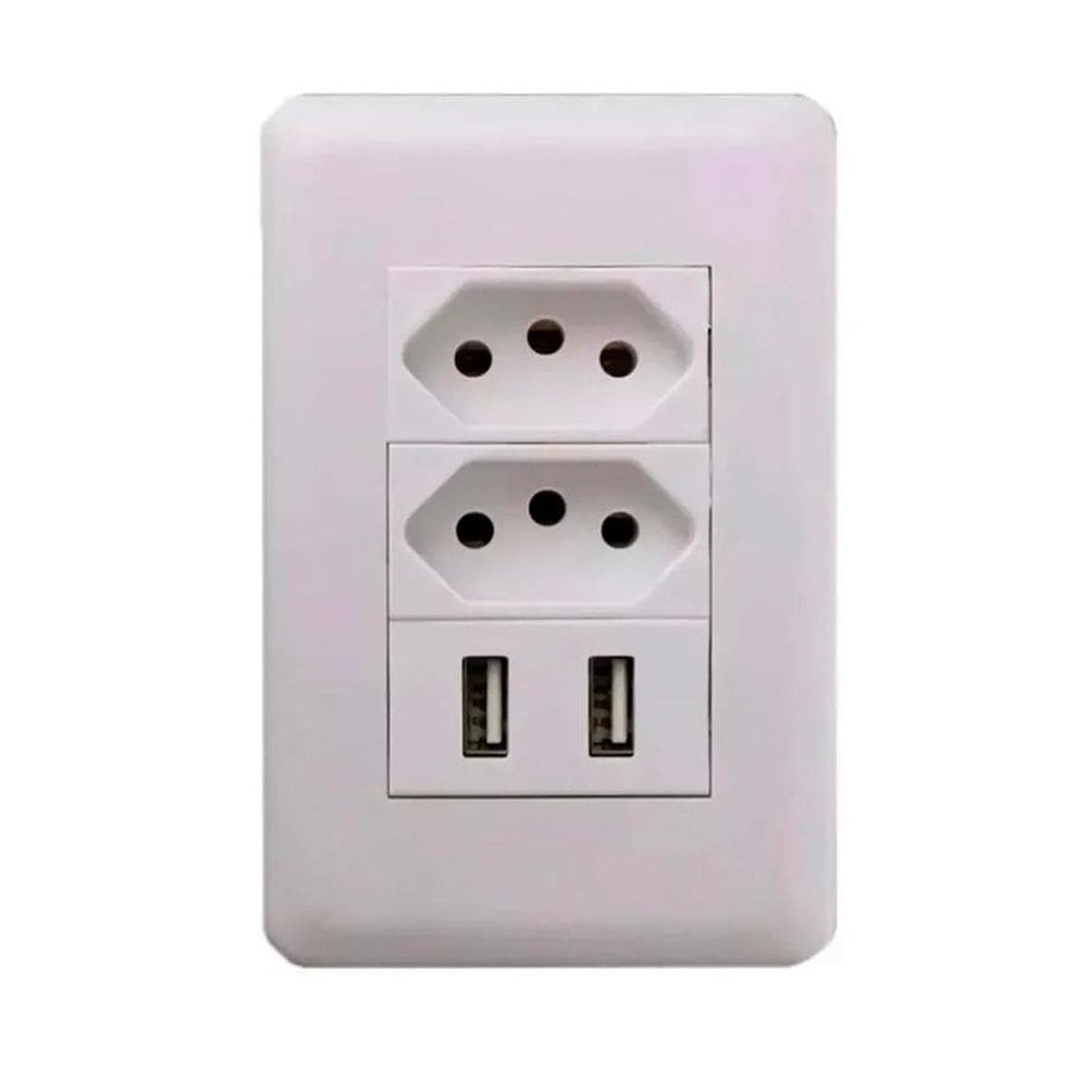 Parede Tomada Universal Usb Dupla Branco Bivolt