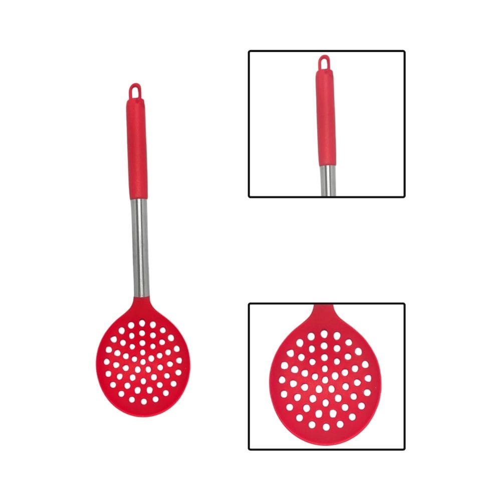 Escumadeira Silicone Cabo Aço Inox Vermelha Linha Facile