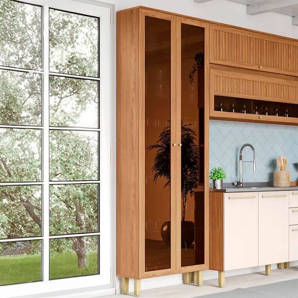 Cristaleira 2 Portas com Vidro 6 Prateleiras Puxadores em Alumínio Requinte Henn