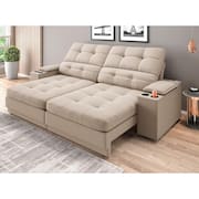 Sofá com Porta Copos e Carregador USB Eureka 2,00m Assento Retrátil e Reclinável Velosuede - NETSOFAS