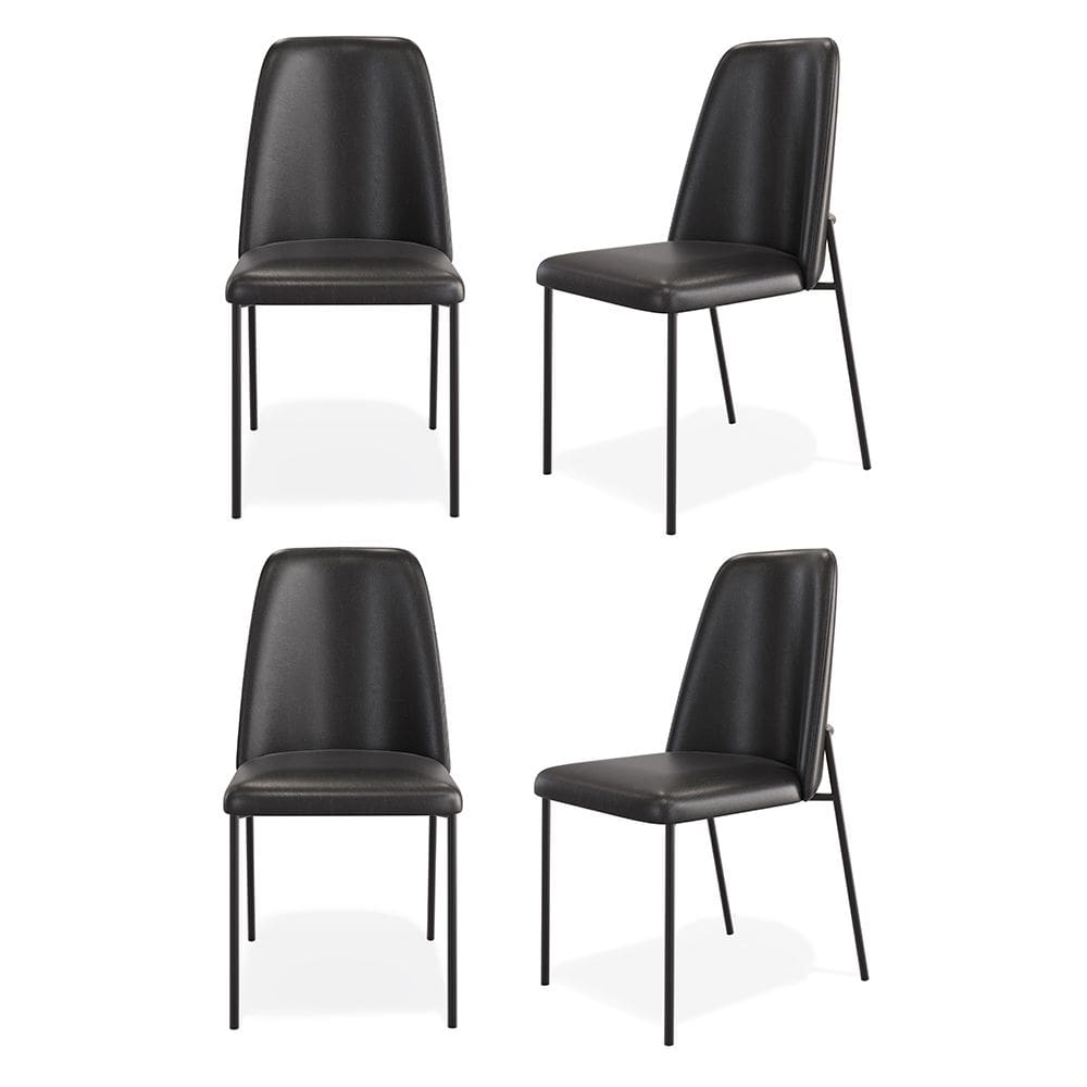 Kit 04 Cadeiras Sala de Jantar Lior com Encosto Estofado Base Preta Couríssimo Preto - Desk Design