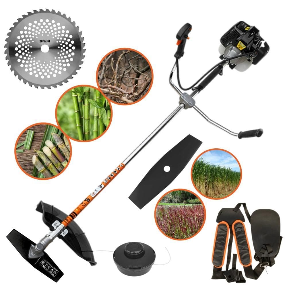 Roçadeira Robusta Terra GRH-520 À Gasolina 2 Tempos 2,5HP de Potência 52cc 6.500rpm Com Carretel de Nylon + Faca 2 Pontas + Faca 40 Dentes de Vídea