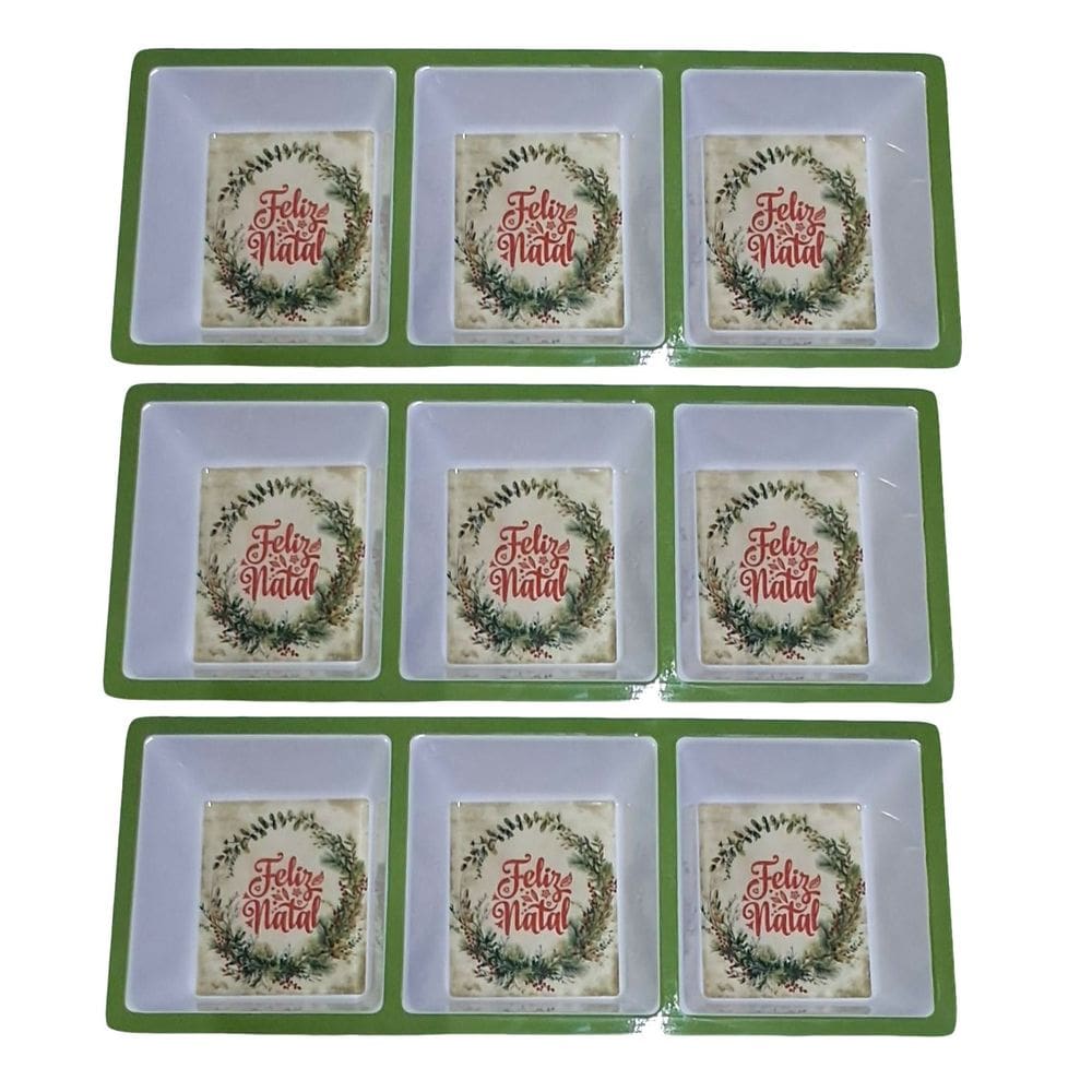 3 Petisqueiras de Natal Em Melamina com 3 Divisórias 37x15cm