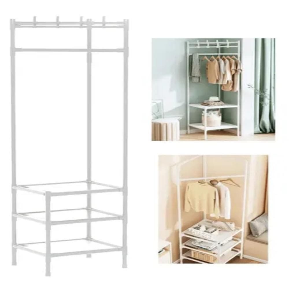 Sapateira Rack Canto Cabides Roupas Portatil Armario Organizador Dobravel Arara Branco