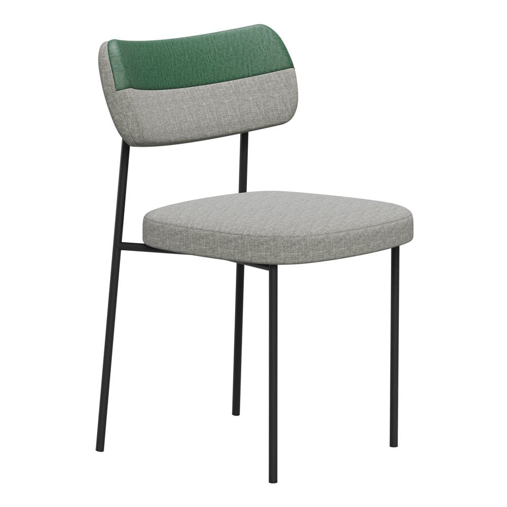 Cadeira Sala de Jantar Lila Estofada com Encosto Couríssimo Verde Linho Cinza - Desk Design