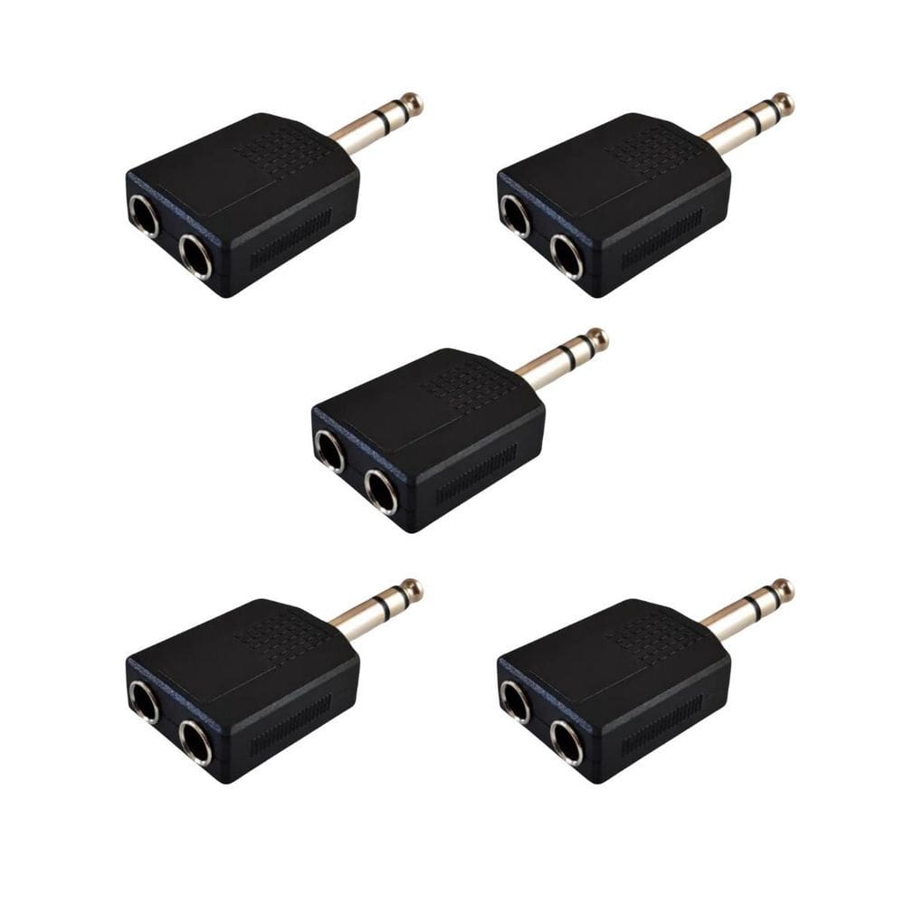 Kit 5 Adaptador 2 P10 Fêmea Stereo Para 1 P10 Macho Estereo