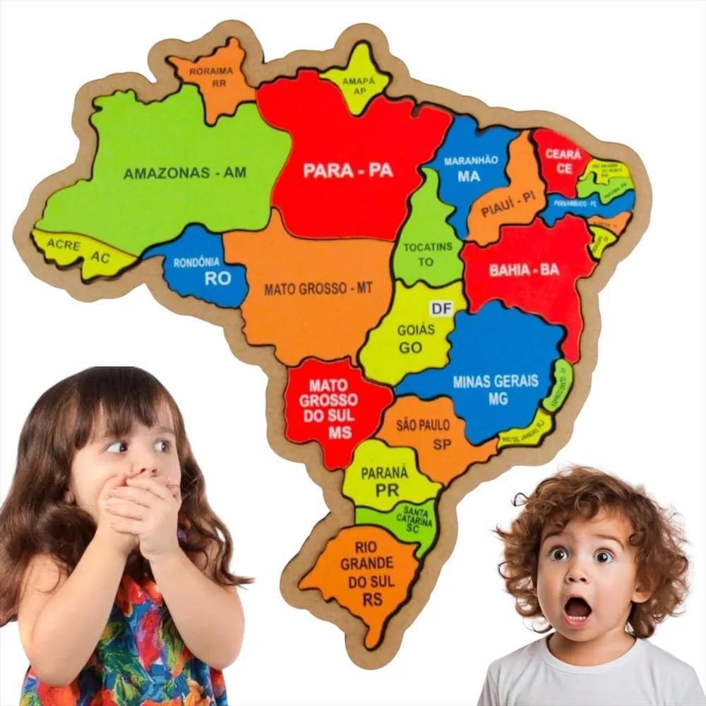 10X Maninho Quebra-Cabeça Pedagógico Em Madeira Mapa Brasil
