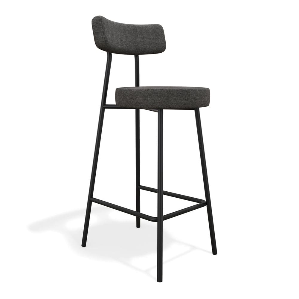 Banqueta Alta Cozinha Kobe Estofada com Encosto Linho Grafite - Desk Design