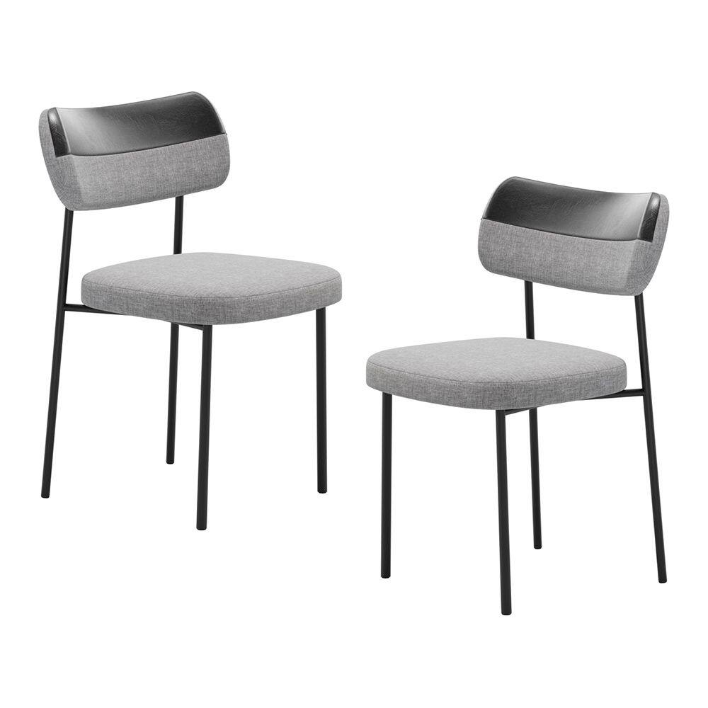 Kit 02 Cadeiras Sala de Jantar Lila com Encosto Couríssimo Preto Linho Cinza - Desk Design