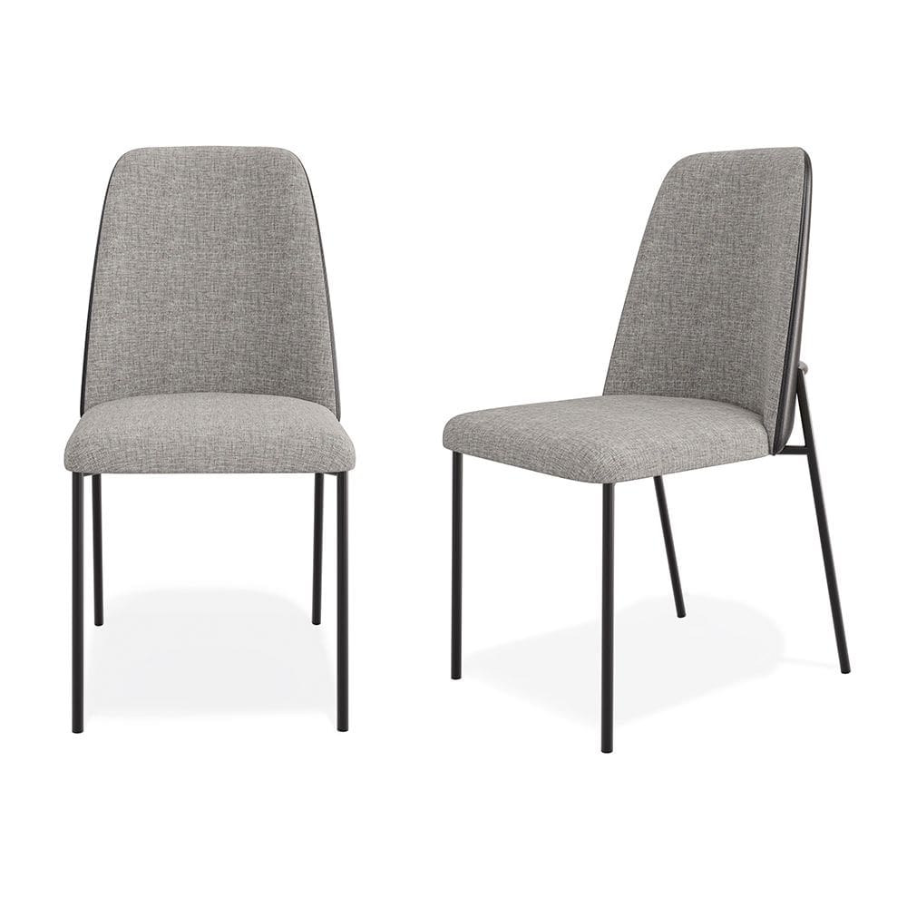 Kit 02 Cadeiras Sala de Jantar Lior Estofada Base Preta Linho Cinza Couríssimo Preto - Desk Design