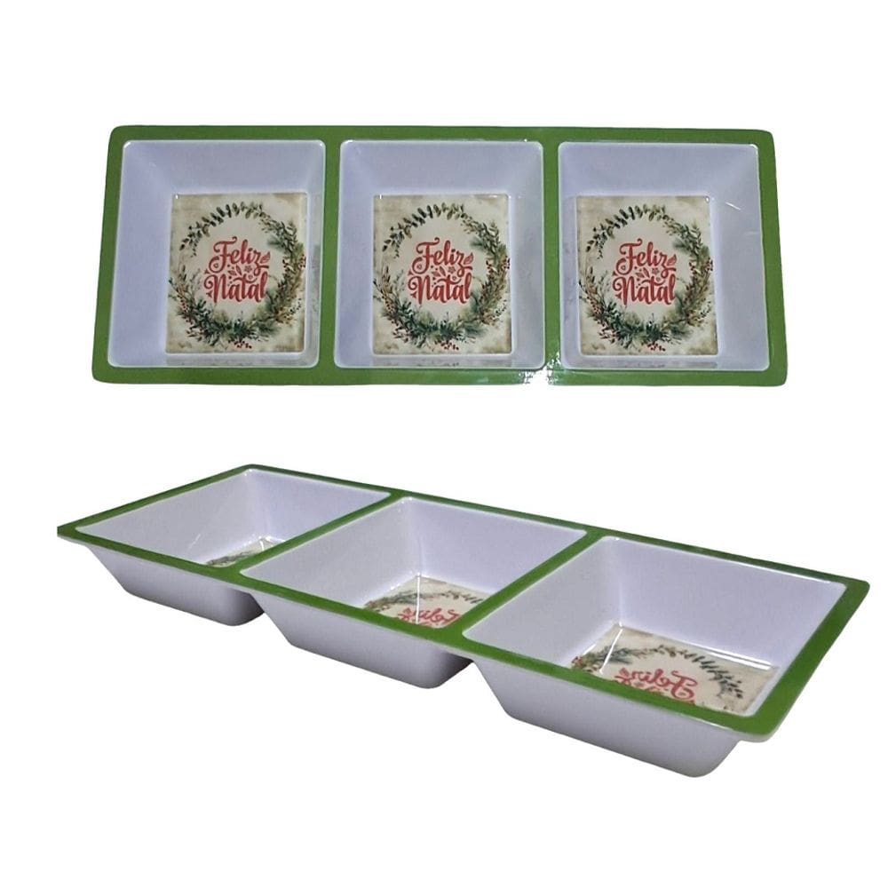 2 Petisqueiras de Natal Em Melamina com 3 Divisórias 37x15cm