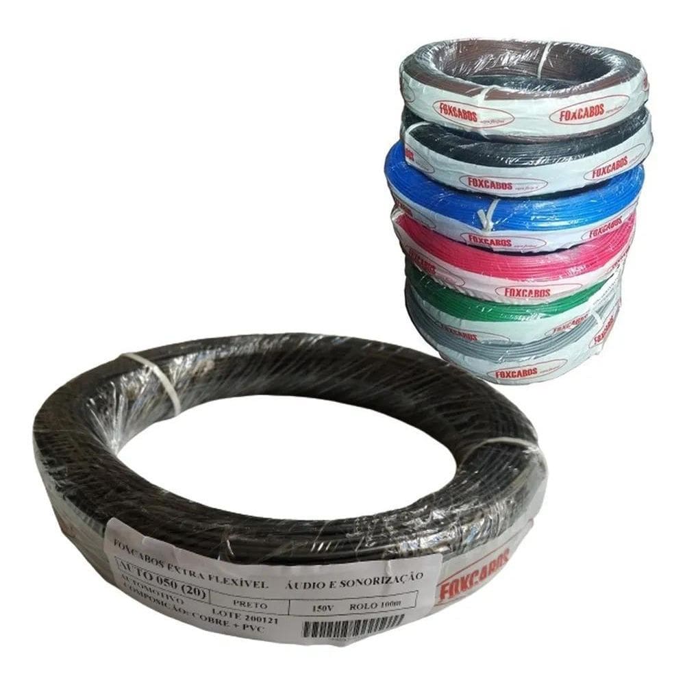 Rolo Fio Cabo 0,50Mm 100 Mts Cabinho Extra Flexível
