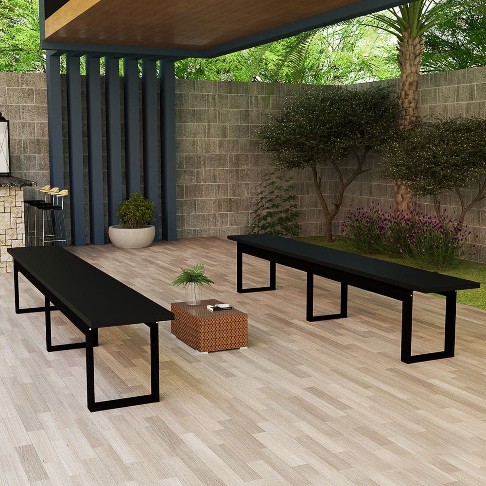 Conjunto de Banco Retangular Com Estrutura De Ferro Estilo Industrial Áreas Externas e Internas