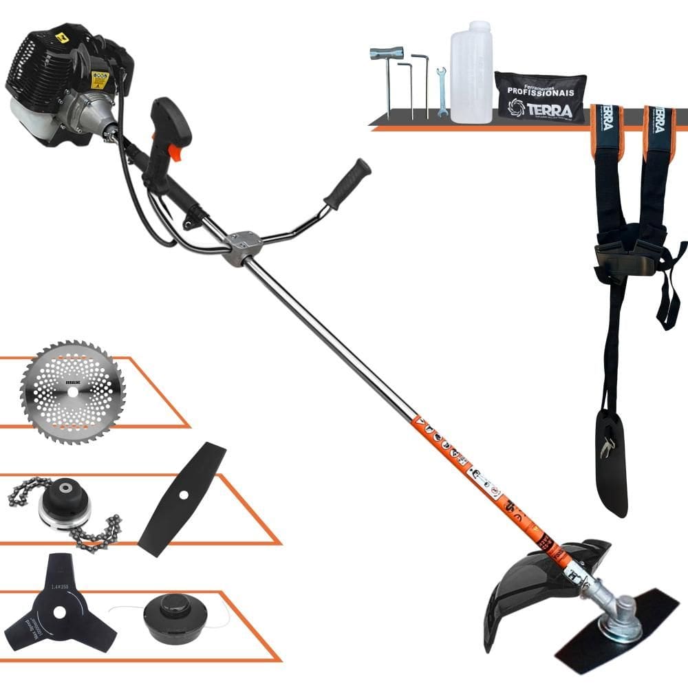 Roçadeira Multifuncional Completa Terra GRH-520 À Gasolina 2T 52cc 2,5HP Alta Rotação Ideal Para Todos os Tipos de Trabalhos Com 5 Opções de Cortes