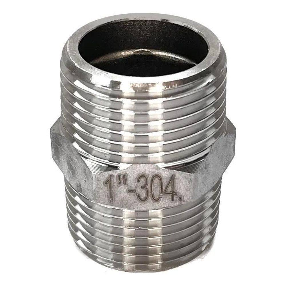 10X Conexão Niple 1 Polegada Aço Inox 304 Duplo Sextavado