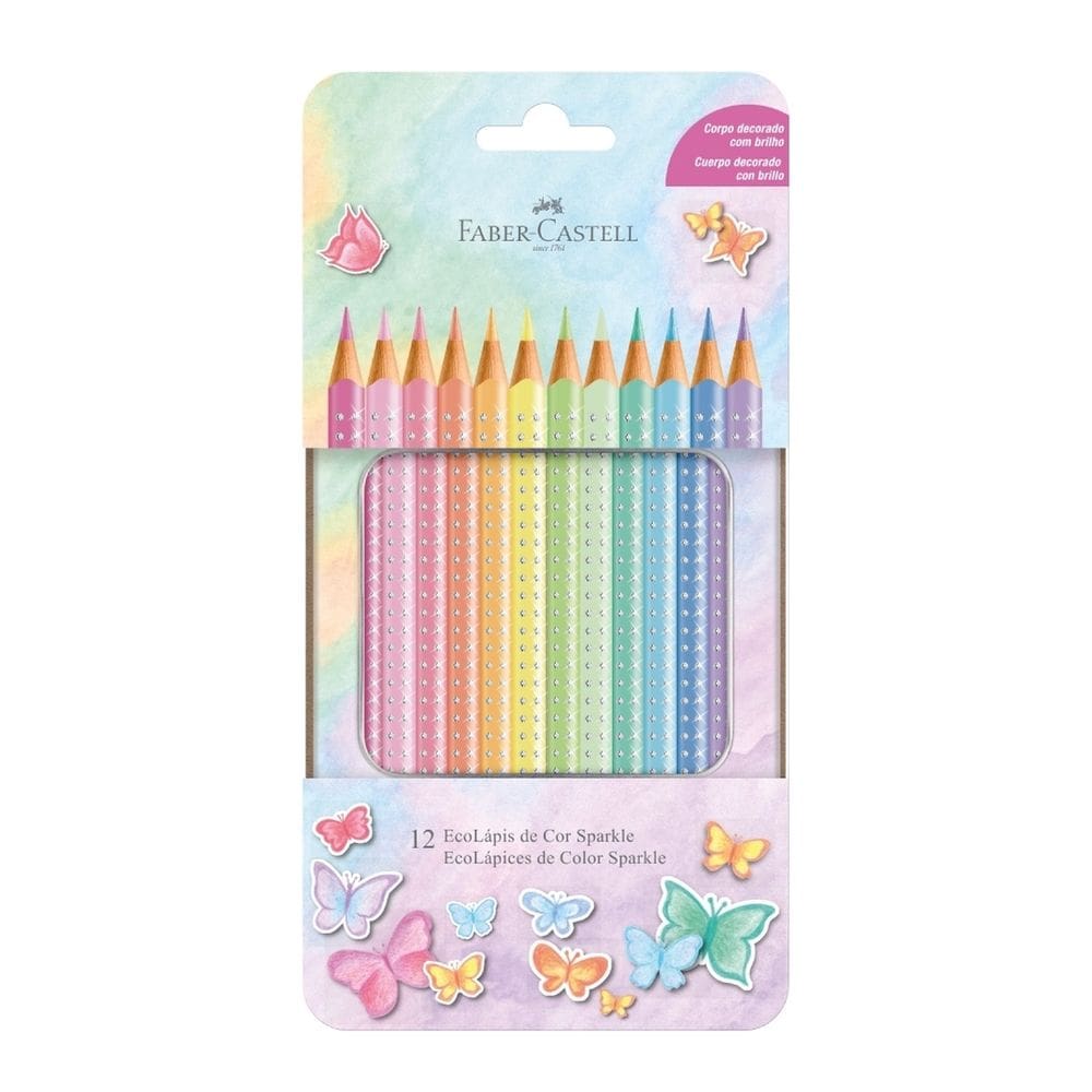 Lapis De Cor Sparkle 12 Cores Pastel Estojo Lata Faber Castell