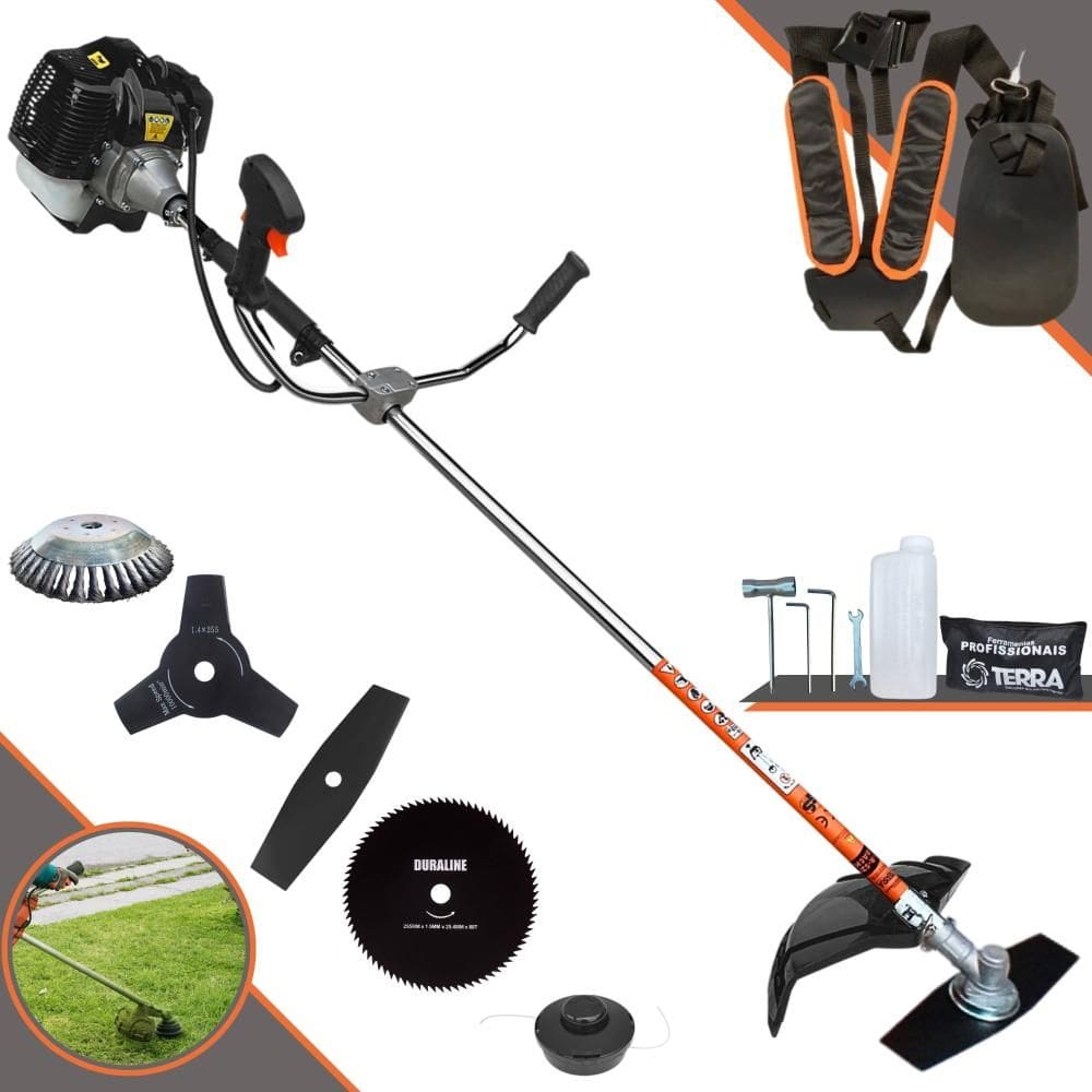 Roçadeira Lateral GRH520 Terra À Gasolina 2T 52cc 2,5HP Com Carretel Nylon + Faca 2 Pontas + Faca 3 Pontas + Faca 80 Dentes + Escova de Aço 38 Cerdas