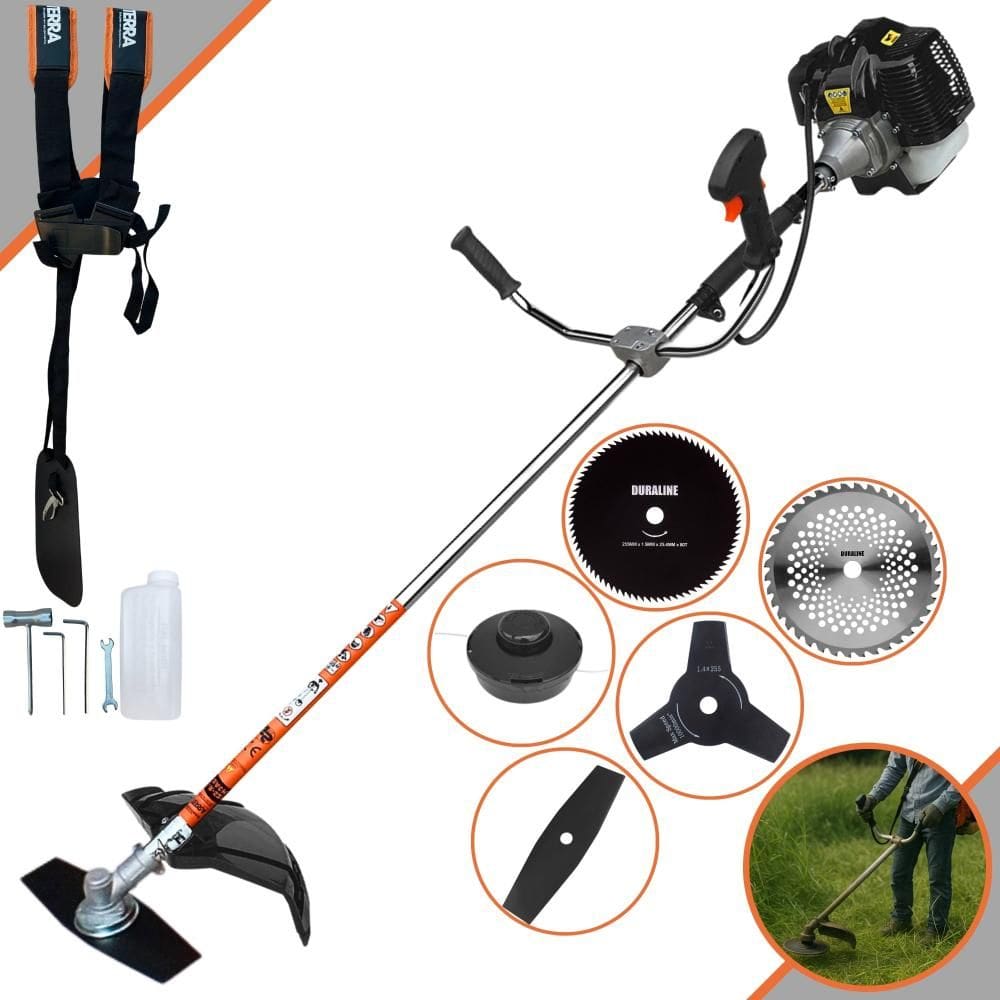 Aparador de Grama À Gasolina Terra GRH520 Motor 2T 52cc 2,5HP de Potência 6.500rpm Roçadeira Completa Com Carretel de Nylon e Kit 4 Lâminas de Corte