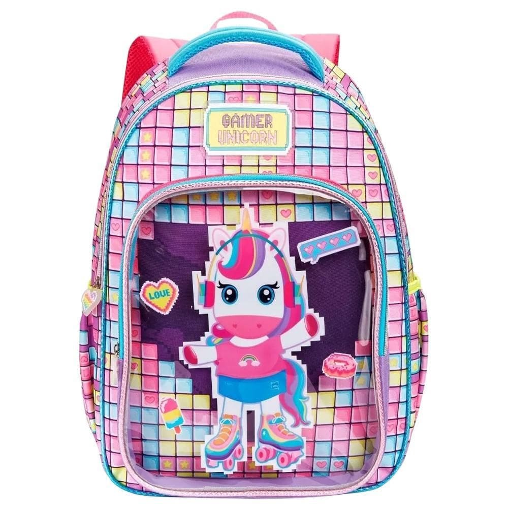 Mochila De Costas Escolar Infantil Unicórnio Gamer Meninas