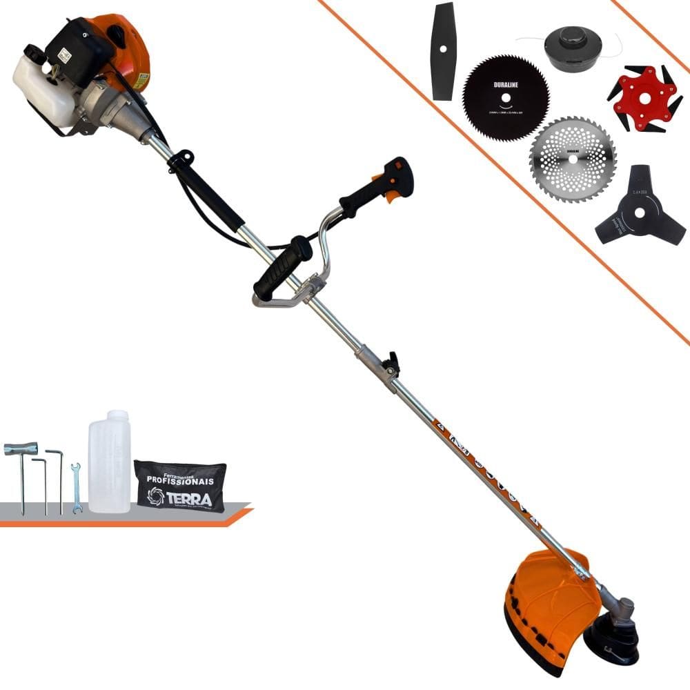Roçadeira Lateral À Gasolina Terra GRHB430 Bipartida 43cc 1,7HP 12000rpm Alta Performance Podador de Grama Com Carretel Nylon e Kit 5 Lâminas de Corte