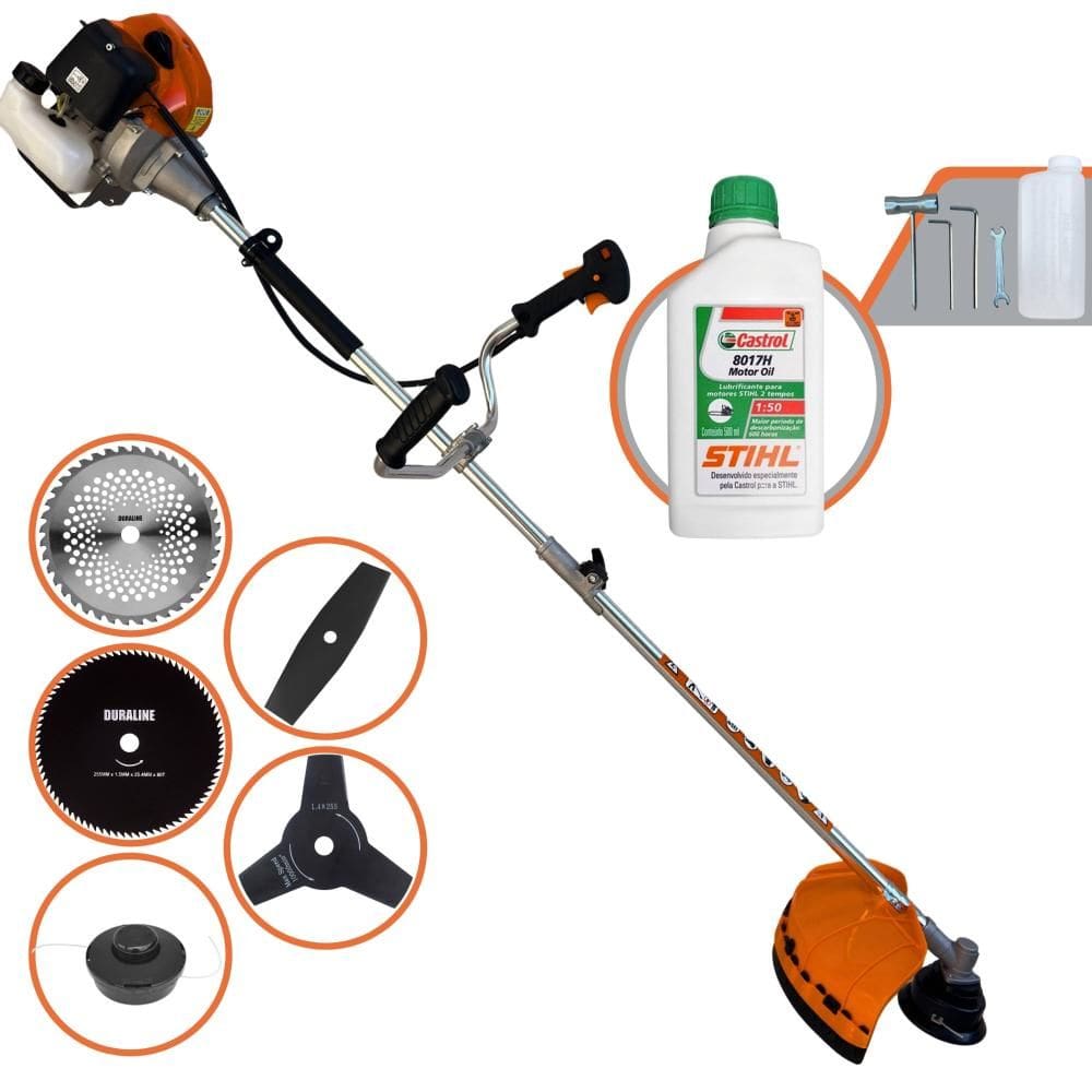 Roçadeira Terra GRHB430 Bi-Partida 43cc 1,7HP C/ Carretel + Lâmina Facão + Lâmina 3 Pontas + Lâmina 40 Dentes Vídea + Lâmina 80 Dentes + ÓLEO STIHL 2T