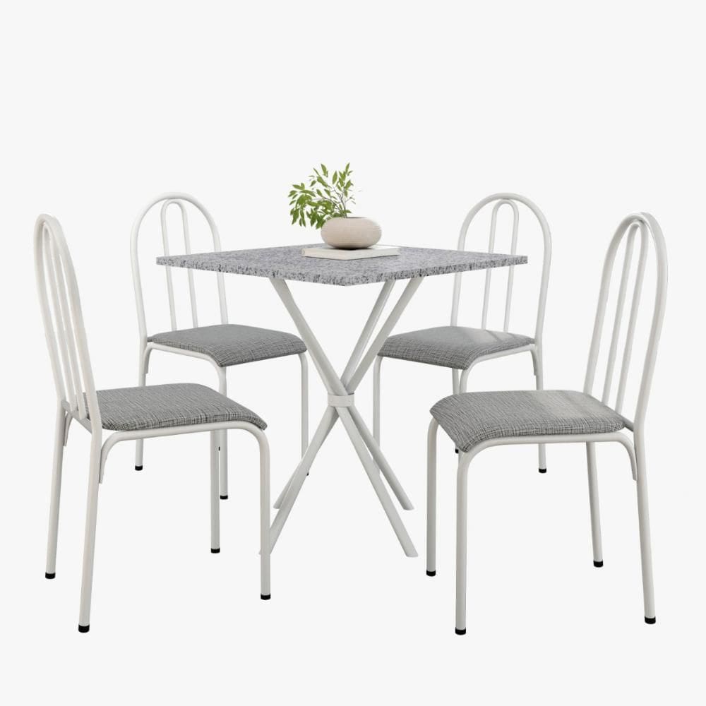 Kit Mesa Diamante 544 Sala de Jantar 4 Cadeiras Pés Tubular