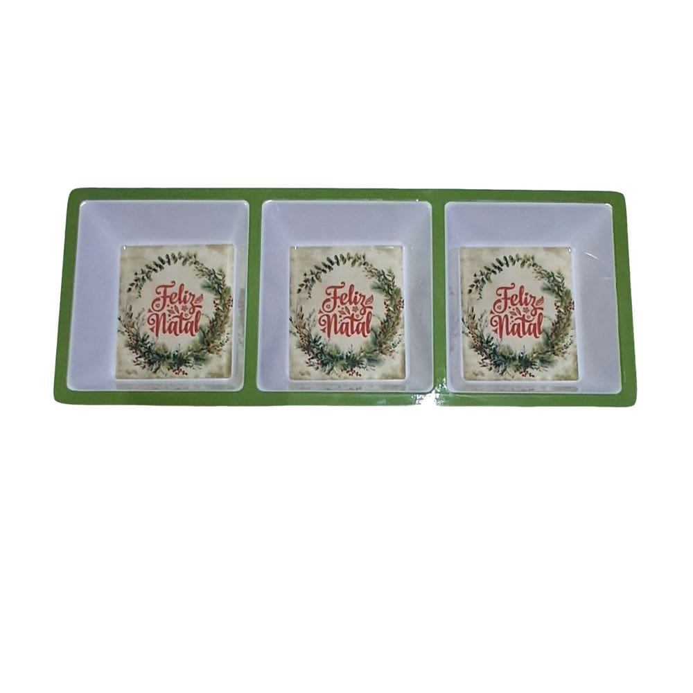 Petisqueira de Natal Em Melamina com 3 Divisórias 37x15cm