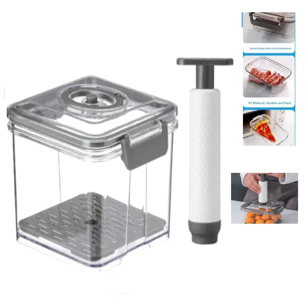 Pote Hermetico  Com Bomba Vacuo Succao Vasilha Vedacao Inteligente Geladeira Cozinha Comida Marmita