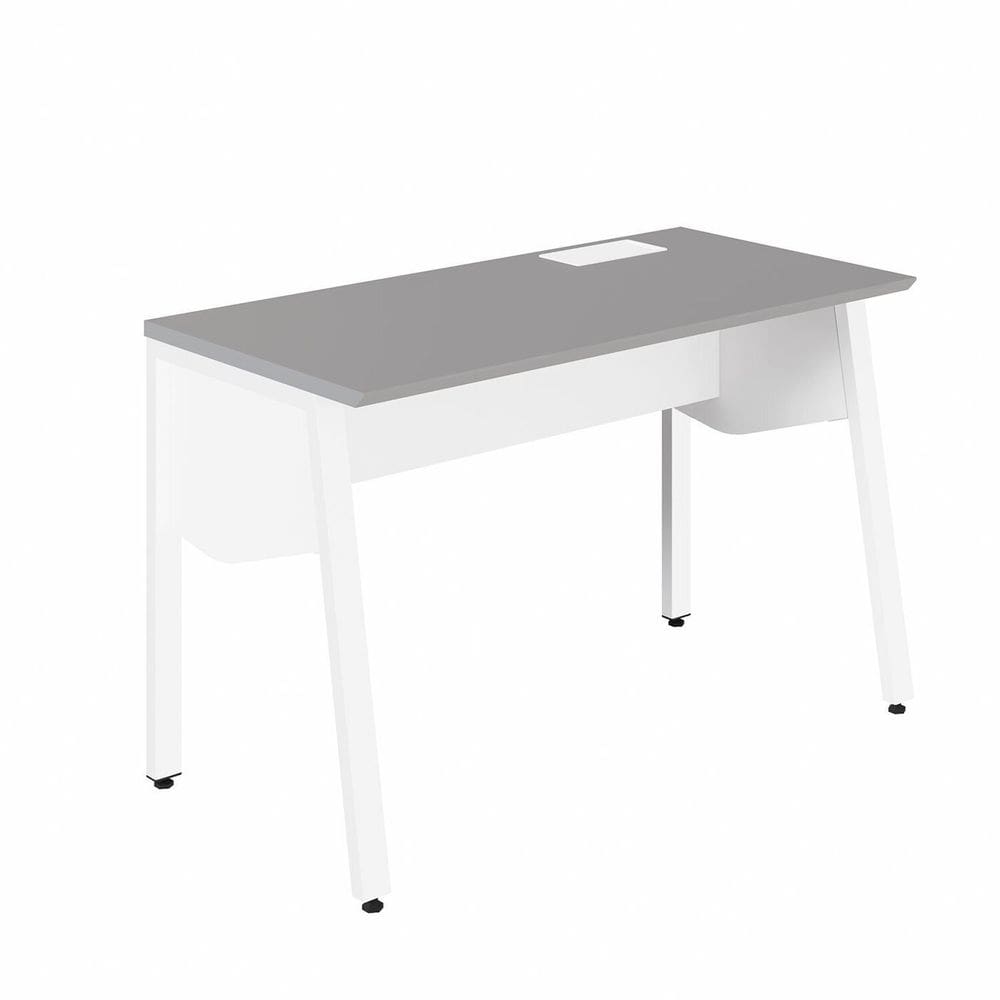 Estação Trabalho Plataforma Individual 135cm com Caixa de Tomadas Pés Cavalete Industrial Executive Cinza Sagrado / Branco