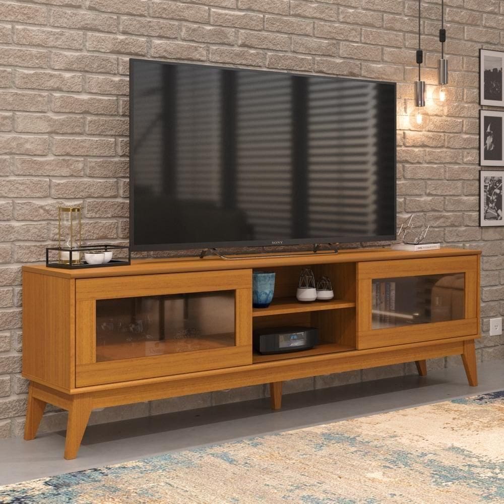 Rack Tv 65 Polegadas Com 2 Portas De Vidro Reflecta Lince - Cedro Cedro