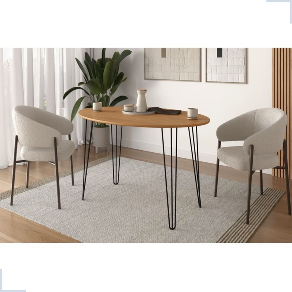 Mesa de Jantar Orgânica 120cm x 80cm Formato Oval Tampo Madeirado Pés Preto - Rede Móveis