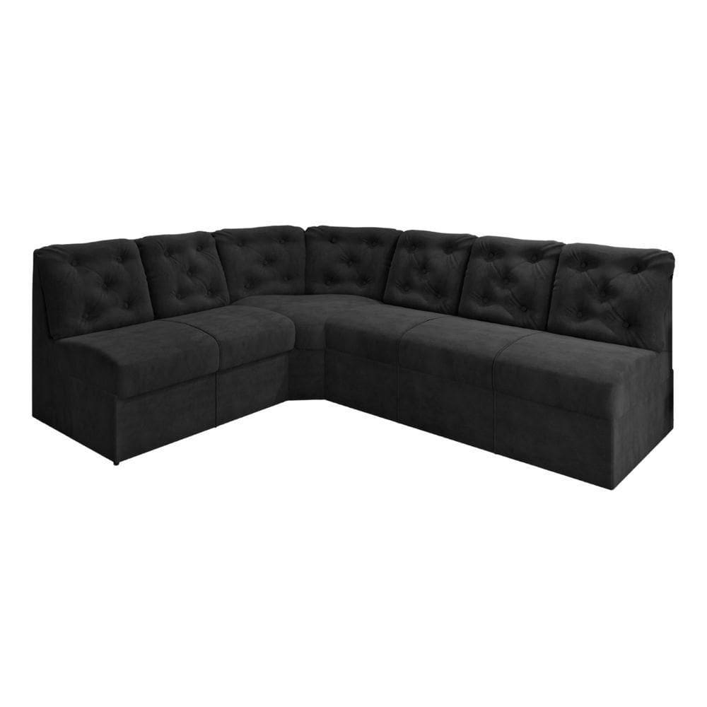 Sofá De Canto 6 Lugares Preto Espuma D33 Confortável