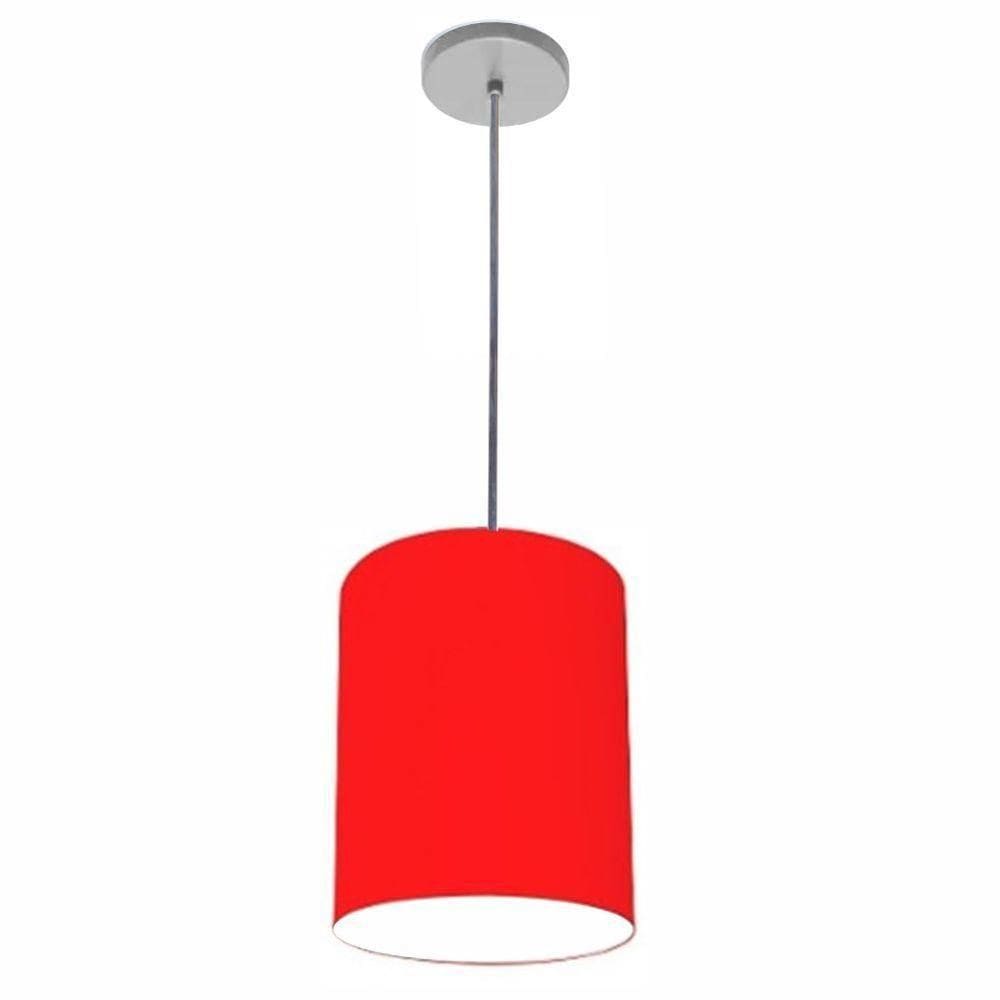 Lustre Luminária Pendente Vivare Free Lux Pe-4103cz Cúpula Em Tecido 15x20cm Vermelho Canopla Cinza E Fio Cristal