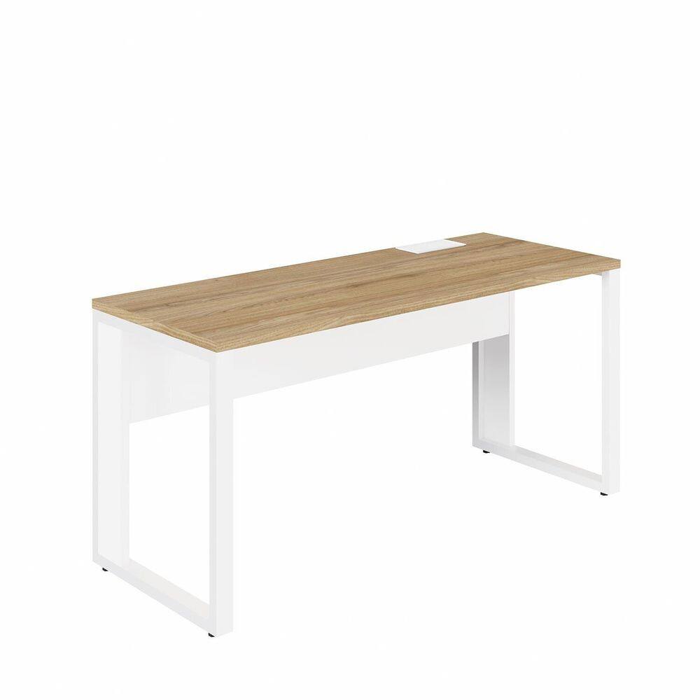 Plataforma de Trabalho 150cm Individual com Caixa de Tomadas Industrial Executive Macadâmia / Branco