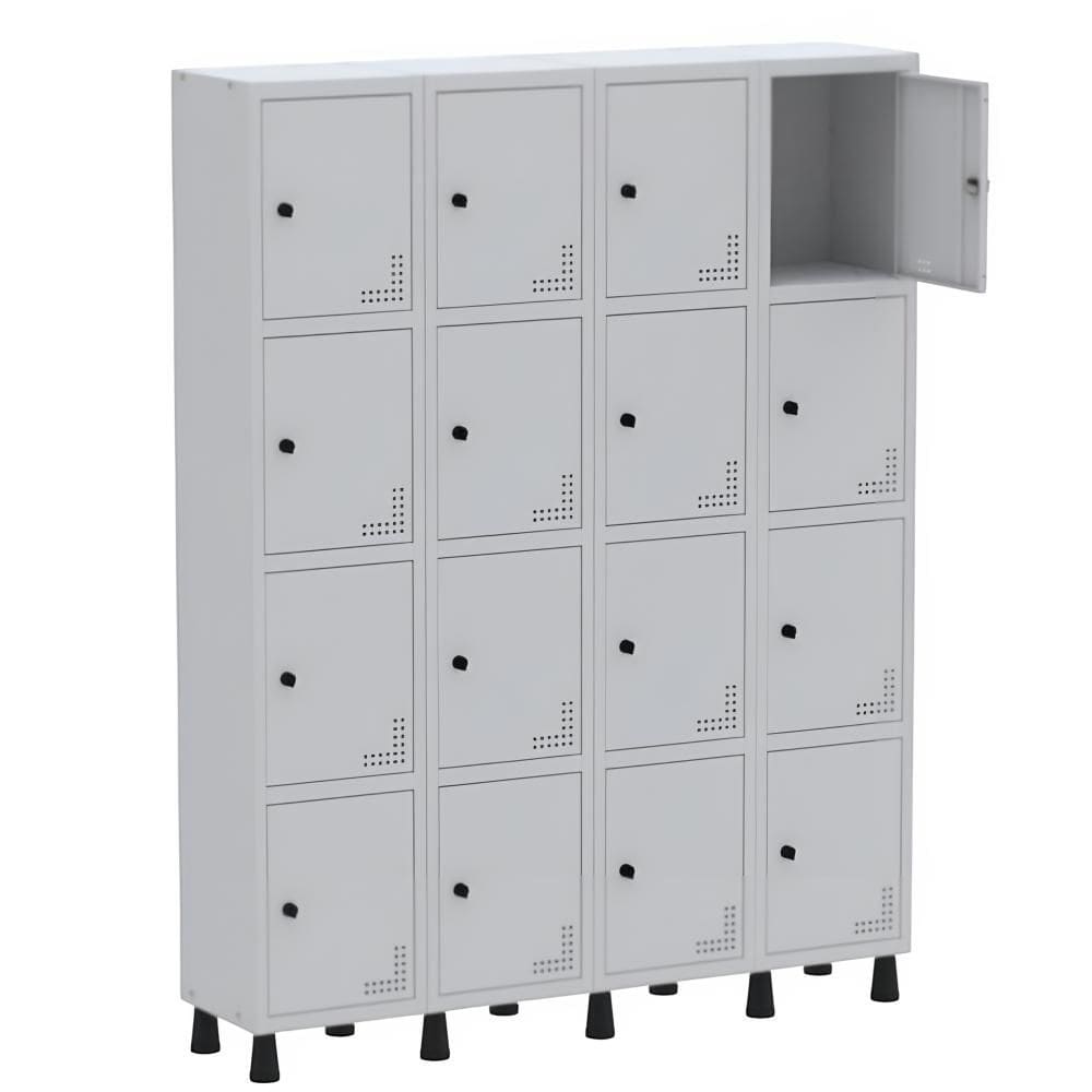 Roupeiro De Aço Light 16 Portas Cinza Tranca Cadeado - Pandin