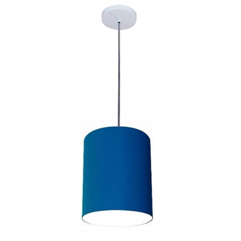 Lustre Luminária Pendente Vivare Free Lux Pe-4104br Cúpula Em Tecido 15x25cm Azul-marinho Canopla Branca E Fio Cristal