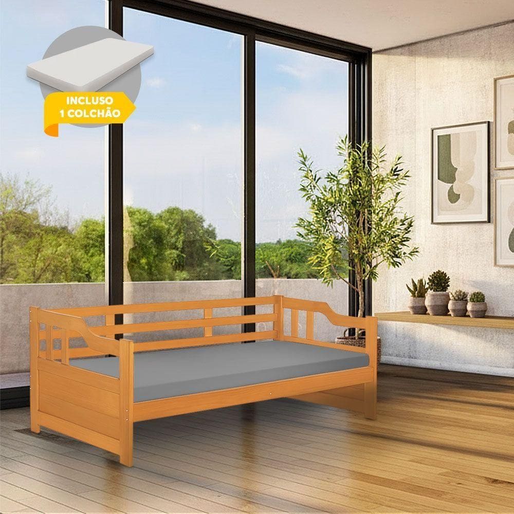 Sofá Cama Zurique Com Colchão Mona De Madeira Maciça Imbuia