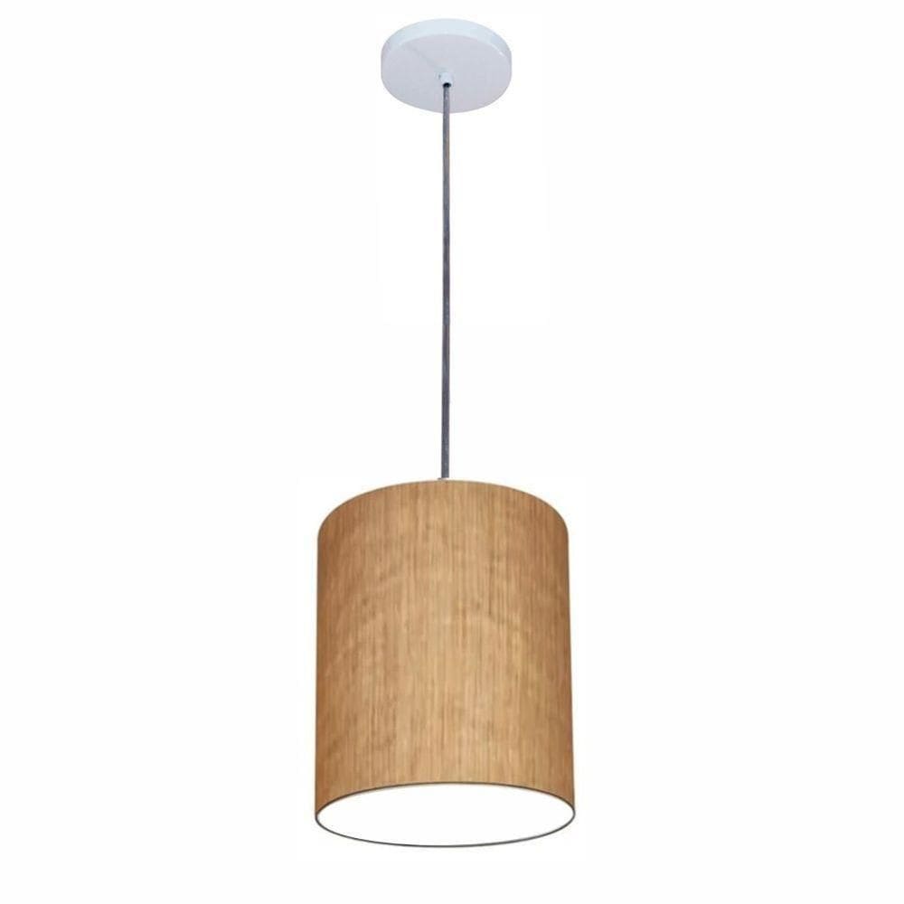 Lustre Luminária Pendente Vivare Free Lux Pe-4103br Cúpula Em Tecido 15x20cm Palha Canopla Branca E Fio Cristal