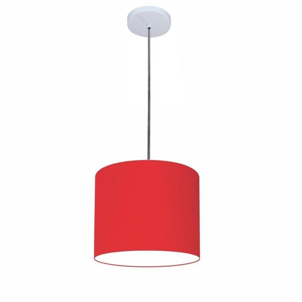 Lustre Luminária Pendente Vivare Free Lux Pe-4105br Cúpula Em Tecido 20x22cm Vermelho Canopla Branca E Fio Cristal